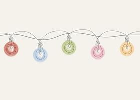 One line drawing of a Christmas garland of multi-colored light bulbs. vector