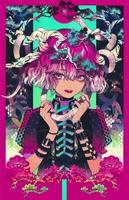 colorful anime girl with pink hair and snakes on her head vector