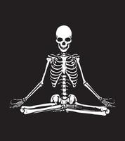 A serene meditating skeleton. Abstract illustration in black and white style. vector