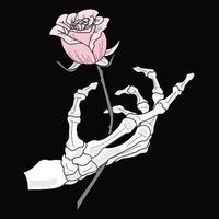 un esqueleto romántico sostiene una rosa en la mano. ilustración vectorial vector
