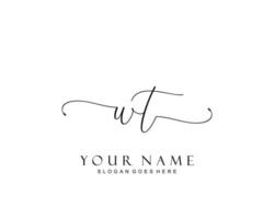 Initial WT beauty monogram and elegant logo design, handwriting logo of initial signature, wedding, fashion, floral and botanical with creative template. vector