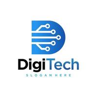 plantilla de diseño de logotipo de letra d inicial de píxeles de tecnología digital vector