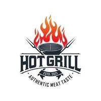 vintage grilled barbecue logo, retro BBQ vector, fire grill food and restaurant icon, Red fire icon vector