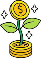 Flower coin Money profit investment income financial business Colored Outline vector