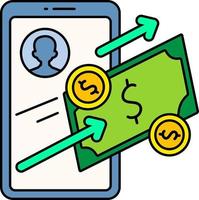 Mobile banking Transfer Transaction money cash finance business Colored Outline vector