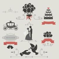 Set of vintage elements for wedding invitation vector