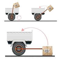 Loading cargo in the truck with the help of wheels vector