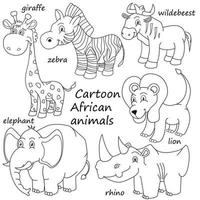 caricatura, contorno, animales africanos vector
