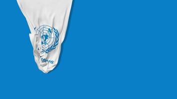 nations unies, drapeau en tissu suspendu agitant dans le vent rendu 3d, clé chroma, sélection luma matte du drapeau video