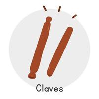 Wooden claves clipart cartoon style. Simple cute brown Claves percussion musical instrument flat vector illustration. Percussion instrument claves hand drawn doodle. Claves instrument vector design