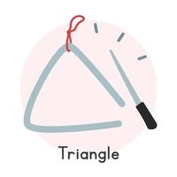 Musical triangle clipart cartoon style. Simple cute triangle musical instrument flat vector illustration. Percussion instruments hand drawn doodle style. Music triangle vector design