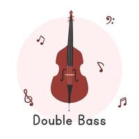 Double bass clipart cartoon style. Simple cute brown contrabass,  string bass, bass fiddle, bull fiddle string instrument flat vector illustration. Stringed instruments hand drawn doodle style