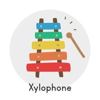 Xylophone clipart cartoon style. Simple cute children's rainbow color xylophone musical instrument flat vector illustration. Percussion instrument xylophone hand drawn doodle style. Colorful xylophone