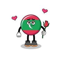 maldives flag mascot falling in love vector