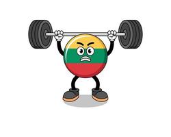 lithuania flag mascot cartoon lifting a barbell vector