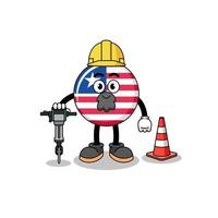 caricatura de personaje de la bandera de liberia trabajando en la construcción de carreteras vector