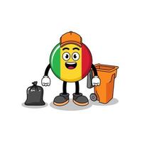 Illustration of mali flag cartoon as a garbage collector vector