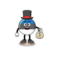 estonia bandera mascota ilustración hombre rico sosteniendo un saco de dinero vector