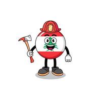 caricatura, mascota, de, bandera libanesa, bombero vector