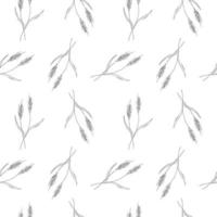 Cute seamless repeating pattern with ears of wheat on a white background. Floral ornament with an ear of wheat. Hand drawn. Delicate pattern, minimalist style, sketch vector