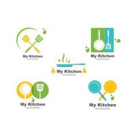 spatula and pan logo icon of cooking and kithen vector