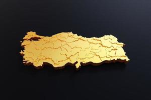 3d Golden Turkey Map on black background photo