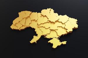 3d Golden Ukraine Map on black background photo