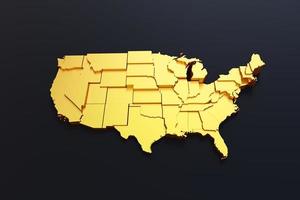 Mapa de estados unidos de oro 3d sobre fondo negro foto