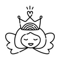 Queen head with wings, line illustration vector