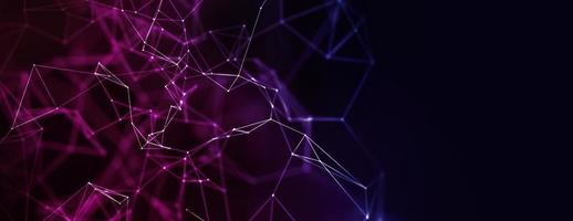 Abstract geometric data block chain with triangular cells connecting dots background in blue and purple. photo