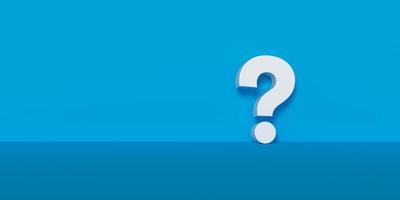 White question mark symbol on blue wall room with copy space, question, faq or brainstorming concept, photo