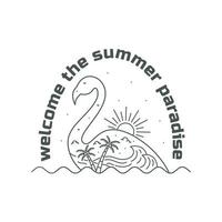 welcome the summer paradise mono line art vector in flamingo outline