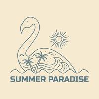 paraíso de verano flamingo arte de línea mono para camiseta de diseño, insignia, pegatina, etc. vector