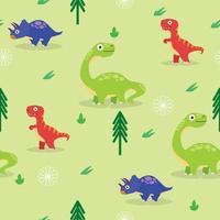 Fondo sin costuras de dibujos animados de dinosaurios con adorno de árboles y arbustos para cubrir ilustraciones vectoriales eps10 vector