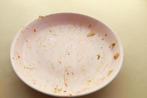 Empty plate after eating on table photo