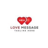 logotipo en forma de dos corazones con diseño de mensaje de amor vector