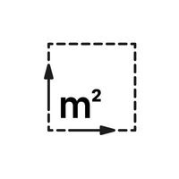 metro cuadrado, tamaño superficie m2 icono. signo de dimensión del área de medición. medida de lugar con flecha de largo y ancho. cantidad metro cuadrado de espacio. vector