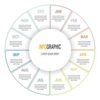 Infographic circle template, 12 steps business data illustration, Presentation timeline infographic template. vector