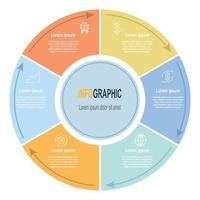 Infographic circle template, 6 steps business data illustration, Presentation timeline infographic template. vector