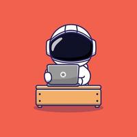 lindo personaje astronauta trabajando con su computadora portátil vector