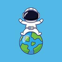 Cute Astronaut Character Sitting on Planet Earth vector