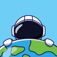 Cute Astronaut Character Hide Behind the Earth vector