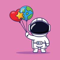 lindo personaje de astronauta que lleva algunos globos vector