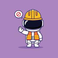 Cute Astronaut Worker Character Gesturing a Prohibition Form vector