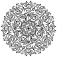 Contour mandala with spiales, meditative coloring page with striped patterns vector
