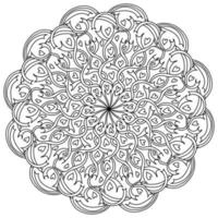 Mandala with hearts, ribbons and ornate patterns, meditative coloring page for valentines day vector