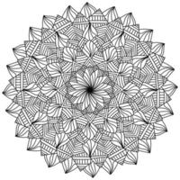 Contour mandala with striped petals, meditative coloring page with swirls vector