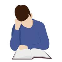 Portrait of a guy who reads a book, the guy leaned his head on his hand, flat vector, isolated on white, faceless illustration vector