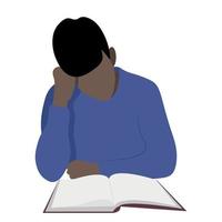 retrato de un hombre negro que lee un libro, el tipo inclinó la cabeza sobre su mano, vector plano, aislado en una ilustración blanca, sin rostro