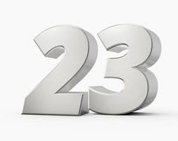 Silver 3d numbers 23 Twenty three. Isolated white background 3d illustration photo